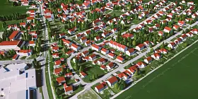 Häuser in einer Kommune im Grünen