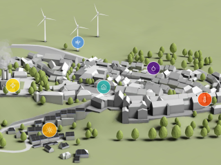 Dreidimensionale Darstellung der verschiedener Energiequellen in einer Kommune